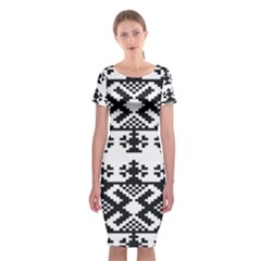 Model Traditional Draperie Line Black White Triangle Classic Short Sleeve Midi Dress by Mariart