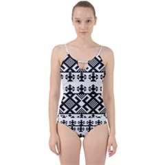 Model Traditional Draperie Line Black White Triangle Cut Out Top Tankini Set by Mariart