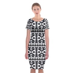 Model Traditional Draperie Line Black White Classic Short Sleeve Midi Dress by Mariart