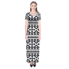 Model Traditional Draperie Line Black White Short Sleeve Maxi Dress