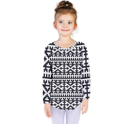 Model Traditional Draperie Line Black White Kids  Long Sleeve Tee by Mariart