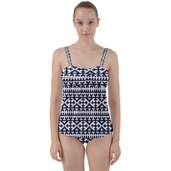 Model Traditional Draperie Line Black White Twist Front Tankini Set by Mariart