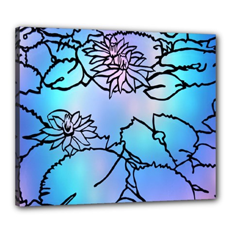 Lotus Flower Wall Purple Blue Canvas 24  X 20 