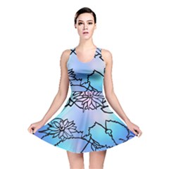 Lotus Flower Wall Purple Blue Reversible Skater Dress