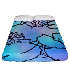 Lotus Flower Wall Purple Blue Fitted Sheet (queen Size) by Mariart