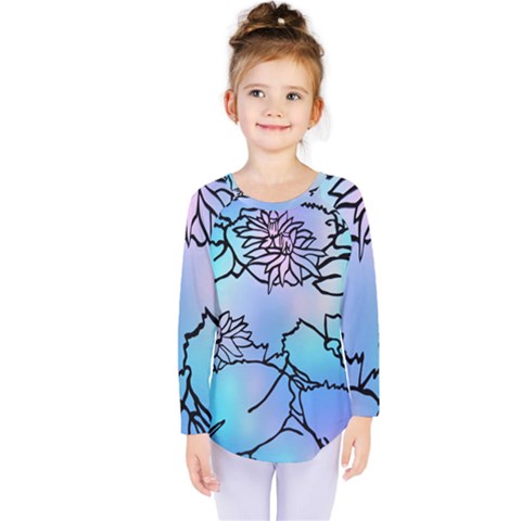 Lotus Flower Wall Purple Blue Kids  Long Sleeve Tee by Mariart