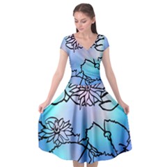 Lotus Flower Wall Purple Blue Cap Sleeve Wrap Front Dress by Mariart