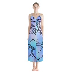 Lotus Flower Wall Purple Blue Button Up Chiffon Maxi Dress