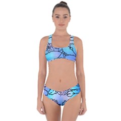 Lotus Flower Wall Purple Blue Criss Cross Bikini Set by Mariart