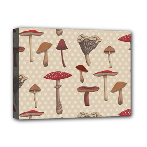 Mushroom Madness Red Grey Brown Polka Dots Deluxe Canvas 16  X 12  