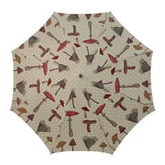 Mushroom Madness Red Grey Brown Polka Dots Golf Umbrellas by Mariart