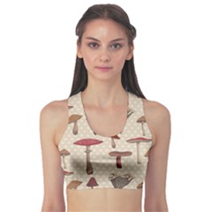 Mushroom Madness Red Grey Brown Polka Dots Sports Bra by Mariart