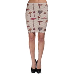 Mushroom Madness Red Grey Brown Polka Dots Bodycon Skirt