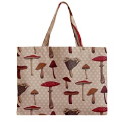 Mushroom Madness Red Grey Brown Polka Dots Zipper Mini Tote Bag