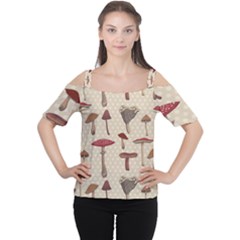 Mushroom Madness Red Grey Brown Polka Dots Cutout Shoulder Tee