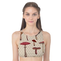 Mushroom Madness Red Grey Brown Polka Dots Tank Bikini Top