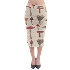 Mushroom Madness Red Grey Brown Polka Dots Midi Pencil Skirt by Mariart