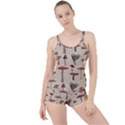 Mushroom Madness Red Grey Brown Polka Dots Boyleg Tankini Set  View1