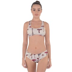 Mushroom Madness Red Grey Brown Polka Dots Criss Cross Bikini Set by Mariart