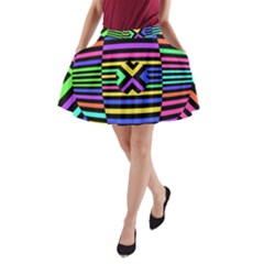 Optical Illusion Line Wave Chevron Rainbow Colorfull A-line Pocket Skirt by Mariart