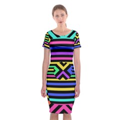 Optical Illusion Line Wave Chevron Rainbow Colorfull Classic Short Sleeve Midi Dress by Mariart