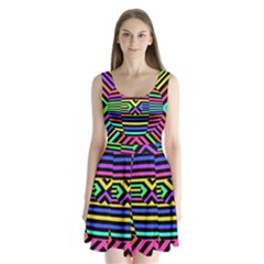 Optical Illusion Line Wave Chevron Rainbow Colorfull Split Back Mini Dress  by Mariart