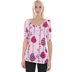 Original Tree Bird Leaf Flower Floral Pink Wave Chevron Blue Polka Dots Wide Neckline Tee