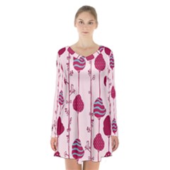 Original Tree Bird Leaf Flower Floral Pink Wave Chevron Blue Polka Dots Long Sleeve Velvet V-neck Dress