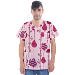 Original Tree Bird Leaf Flower Floral Pink Wave Chevron Blue Polka Dots Men s V-neck Scrub Top