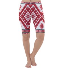 Model Traditional Draperie Line Red White Triangle Cropped Leggings  by Mariart