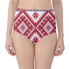 Model Traditional Draperie Line Red White Triangle High-waist Bikini Bottoms by Mariart