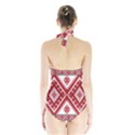 Model Traditional Draperie Line Red White Triangle Halter Swimsuit View2