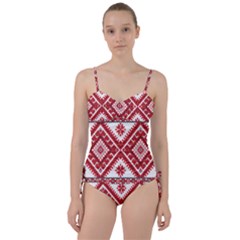 Model Traditional Draperie Line Red White Triangle Sweetheart Tankini Set