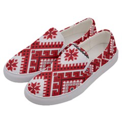 Model Traditional Draperie Line Red White Triangle Men s Canvas Slip Ons by Mariart