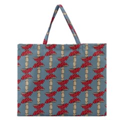 Mushroom Madness Red Grey Polka Dots Zipper Large Tote Bag