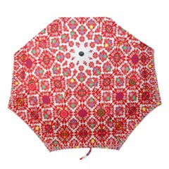 Plaid Red Star Flower Floral Fabric Folding Umbrellas by Mariart