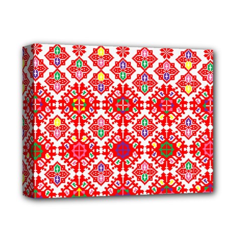 Plaid Red Star Flower Floral Fabric Deluxe Canvas 14  X 11  by Mariart