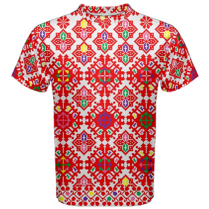 Plaid Red Star Flower Floral Fabric Men s Cotton Tee