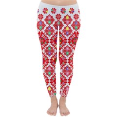 Plaid Red Star Flower Floral Fabric Classic Winter Leggings