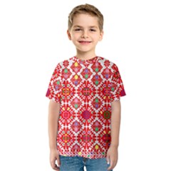 Plaid Red Star Flower Floral Fabric Kids  Sport Mesh Tee