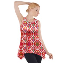 Plaid Red Star Flower Floral Fabric Side Drop Tank Tunic