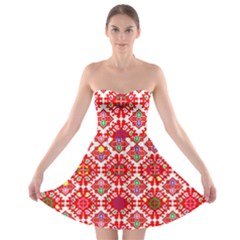 Plaid Red Star Flower Floral Fabric Strapless Bra Top Dress