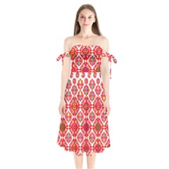 Plaid Red Star Flower Floral Fabric Shoulder Tie Bardot Midi Dress by Mariart