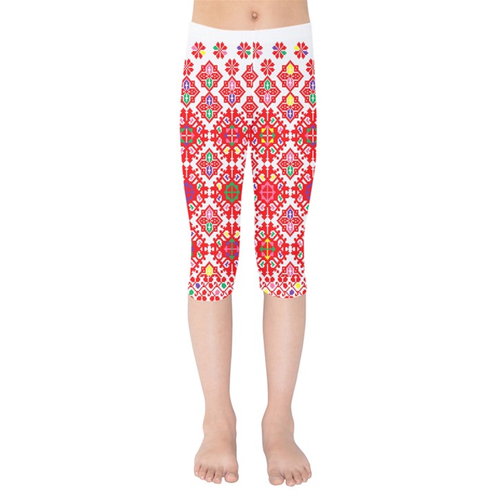 Plaid Red Star Flower Floral Fabric Kids  Capri Leggings 