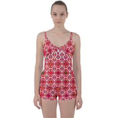 Plaid Red Star Flower Floral Fabric Tie Front Two Piece Tankini