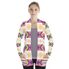 Rhombus And Stripes                      Women s Open Front Pockets Cardigan by LalyLauraFLM