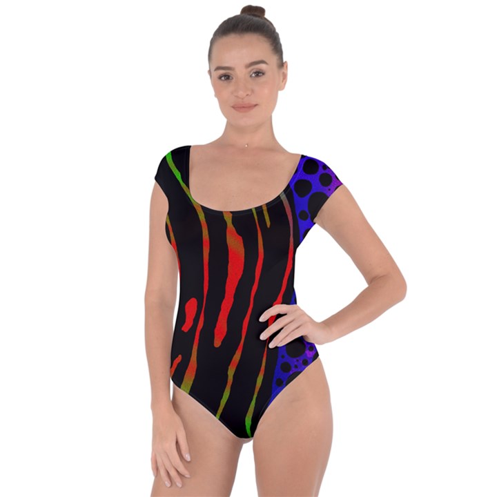 Frog Spectrum Polka Line Wave Rainbow Short Sleeve Leotard 