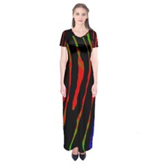 Frog Spectrum Polka Line Wave Rainbow Short Sleeve Maxi Dress by Mariart