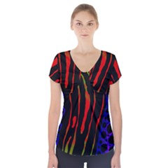 Frog Spectrum Polka Line Wave Rainbow Short Sleeve Front Detail Top by Mariart