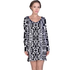 Psychedelic Pattern Flower Black Long Sleeve Nightdress by Mariart